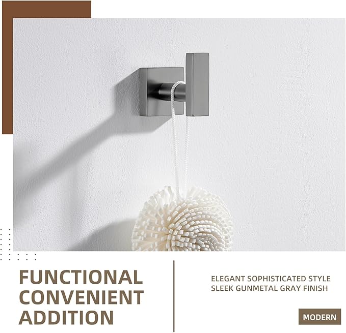 Angle Simple Square Towel Hook, SUS304 Stainless Steel Robe Coat Hook for Bathroom, Hand Towel Holder, Gunmetal Gray