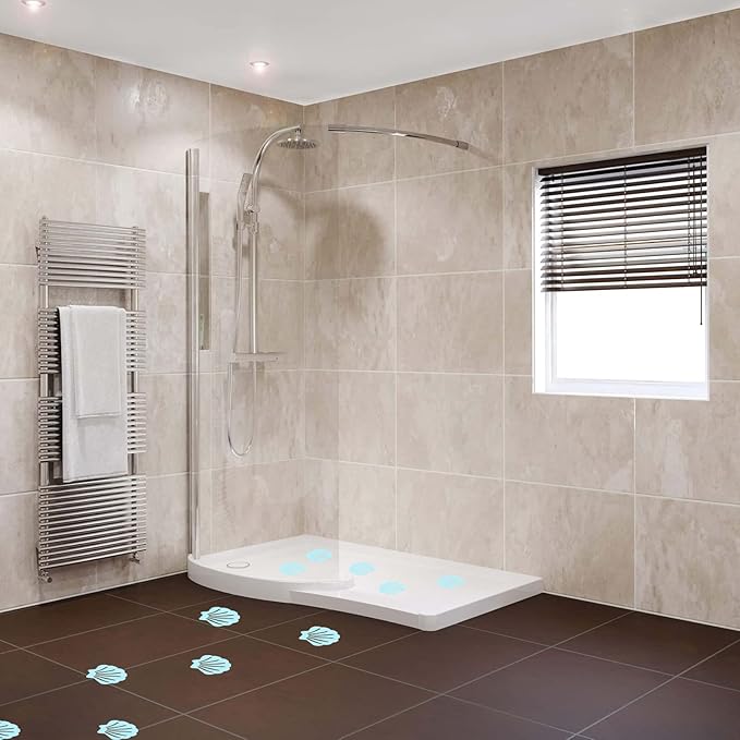 Bathtub Stickers Non Slip, Shell Shaped Tubs Safety Shower Treads, Adhesive Sticker for Bathroom Bathtub, Shower Floor,Blue (12Pcs)