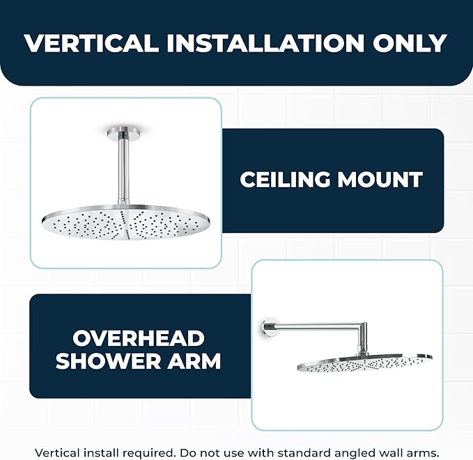 HammerHead Showers® Solid Metal 12 Inch Rainfall Shower Head, Large Rain Shower Head, 2.5 GPM High Flow Shower Head Optimized for Pressure, Wall-Mounted or Ceiling Rain Shower Head, Chrome