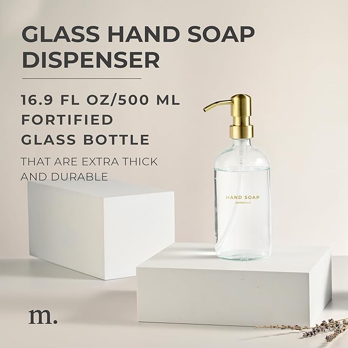MaisoNovo Soap Dispenser 1-Piece Set | 16.9oz Clear Bottles with Gold Stainless Steel Pump