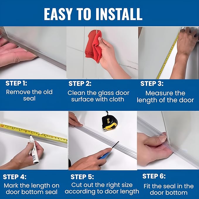 KC Hardware 36 Inch Frameless Clear Shower Door Bottom Seal with Wipe, Shower Door Sweep for 3/8 Glass- Stops Water Leakage and Shower Leaks