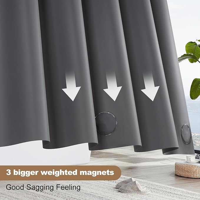 UFRIDAY Dark Grey Stall Shower Curtain Liner Premium PEVA 60 x72 inch,Heavy Duty Shower Curtain with 3 Weighted Magnets, Plastic Waterproof Grey Shower Curtains for Bathroom with 10 Hooks