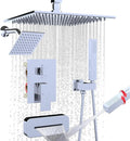 ENGA Shower System with Tub Spout, Bathtub Shower Faucet Combo Set - 10" & 6" Square Rain Shower Heads with 2 in 1 Handheld Spray, 4 Way Water Diverter, Chrome