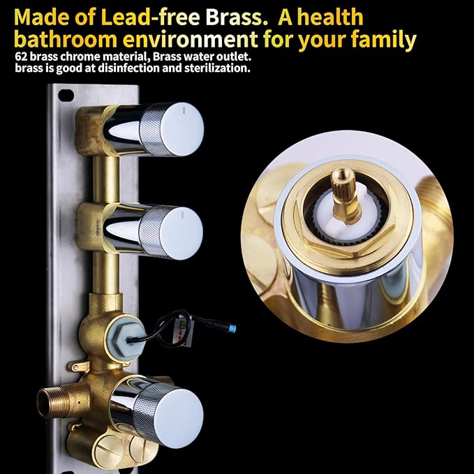 AYIVG Shower Diverter Valve Chrome Solid Brass Pressure Balance Diverter Valve 2 Way Digital Display Diverter Shower Valve Temperature Control Valve with Individual On Off Flow Control Shower Valve