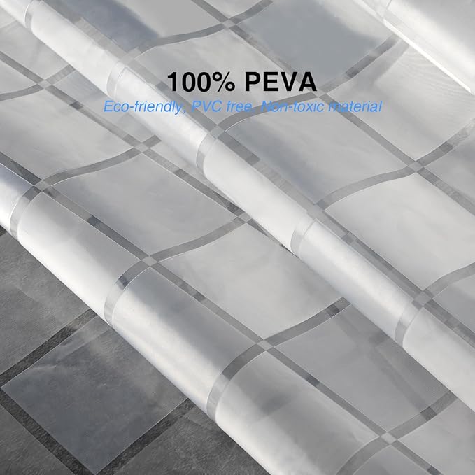 WELTRXE EVA Shower Curtain Liner 72x72 Inch 8G Heavy Duty Clear Shower Liner with Design, Plastic Shower Curtains for Bathroom Bathtub, Shower Stall, 3D Frosted Square Pattern, 3 Magnets