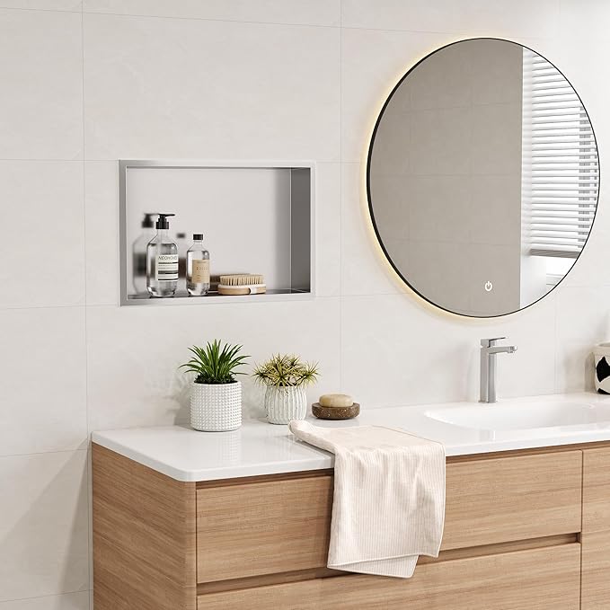Neodrain Shower Niche, Bathroom Shelf Inner Size 18" X 12", Brushed Stainless Steel Bathroom Wall Niche Cubby, No Tiled Recessed, Stainless Shelf for Storage