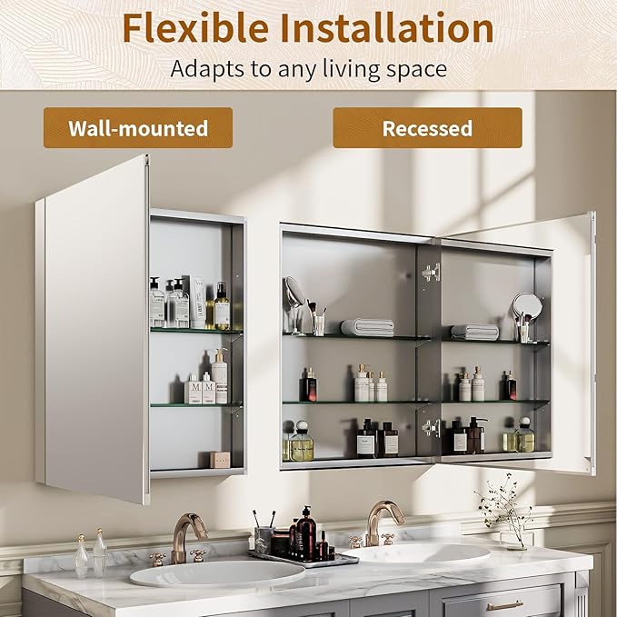 BEAUTYPEAK 16 x 24 Inch Medicine Cabinet with Mirror, Wall Mounted Bathroom Mirror Cabinet, Medicine Cabinet Mirror with Storage & Adjustable Shelves
