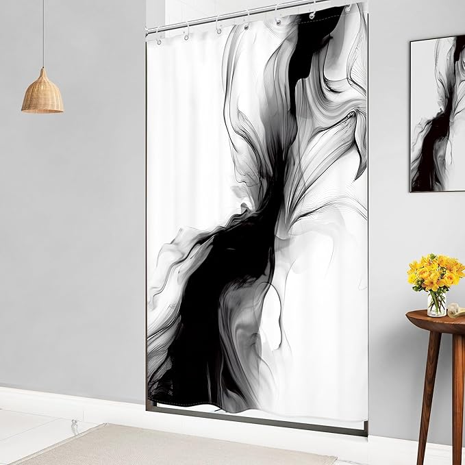 Cinbloo Small Stall RV Black and White Shower Curtain 48Wx72H Abstract Marble Modern Ombre Grey Gray Bathroom Curtain Set Minimalist Chic Simple Cool Neutral Bath Bathroom Accessories Decor