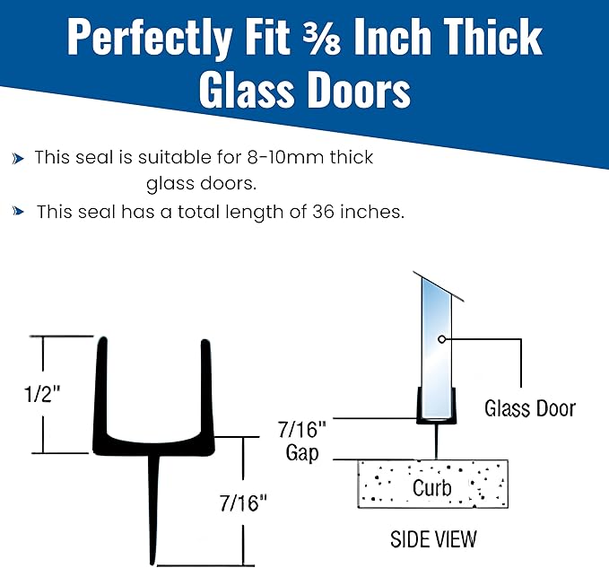 KC Hardware 36 Inch Frameless Clear Shower Door Bottom Seal with Wipe, Shower Door Sweep for 3/8 Glass- Stops Water Leakage and Shower Leaks