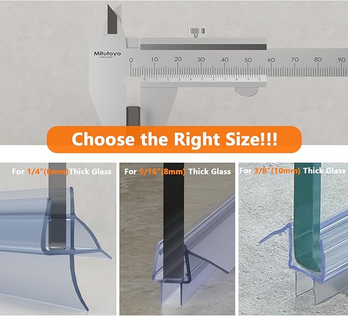 Frameless Shower Door Bottom Seal, 36" Long Shower Sweep for 1/4" (6mm) Glass, Clear Vinyl with Drip Rail – Prevent Leaks & Create a Waterproof Barrier