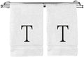 Monogrammed Hand Towel, Personalized Initial Gift, Extra Absorbent 100% Turkish Cotton - Soft Terry Finish - Set of 2 - Black Block Initial T - Embroidered on White Towels