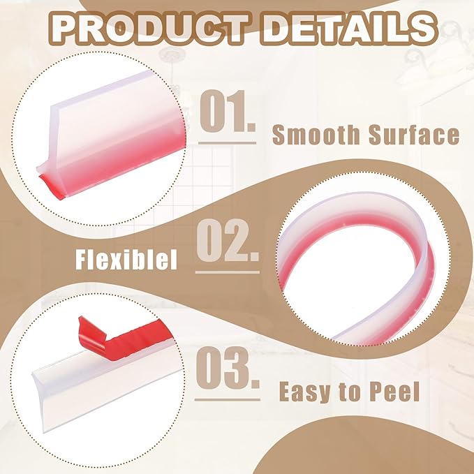 PATIKIL 39 Inch Collapsible Shower Threshold Water Dam Guard, Shower Stopper Barrier Self Adhesive Sink Splash Guards for Frameless Shower Door Bottom, Clear (1.2"Wx0.6"T)