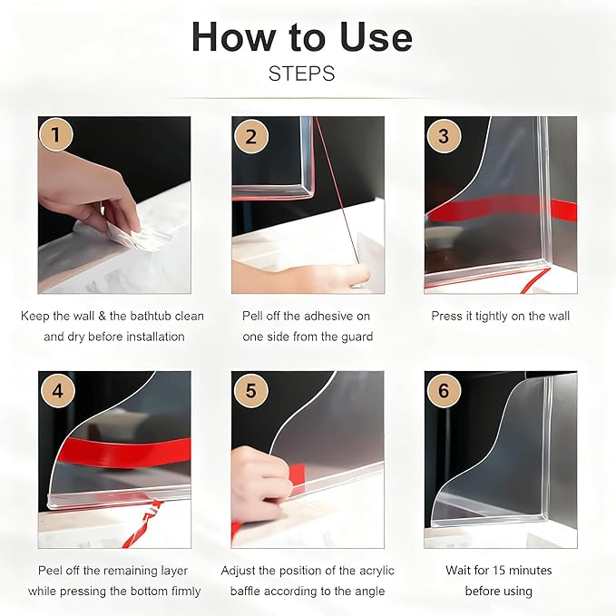 Shower Splash Guard Set, Waterproof Self-Adhesive Shower Corner Splash Panels for Bathtubs and Sinks Prevents water from splashing outside the shower or bathtub 2-Piece Set (7.28 x 8.07 inches)