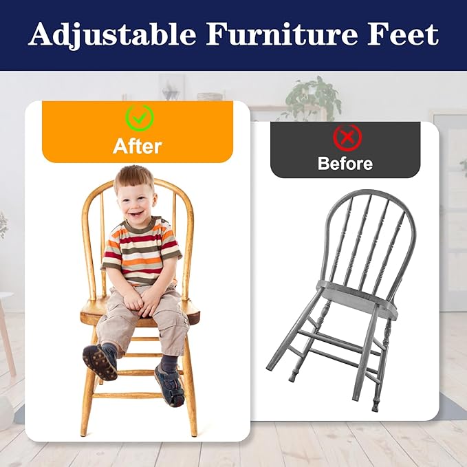 5/16"-18 Thread Levelers, 8 PCS Adjustable Furniture Feet, Screw in Leveling Feet for Table, Cabinets, Chairs, Stool Legs