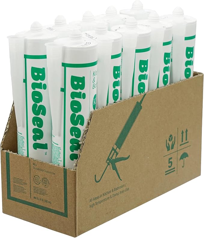 Translucent BioSeal 100% Silicone Sealant Caulk Kitchen and Bath Grade, Waterproof and No Odor No Color Change 10.1 Ounce Cartridge -Translucent 10 Set