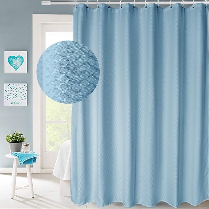 AooHome Extra Long Waffle Weave Shower Curtain, Fabric Bath Curtain with Weighted Hem, Heavy Duty, Water Repellent, 72x78 Inch, Light Blue