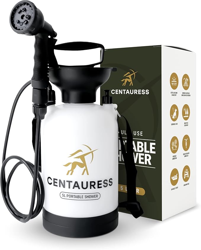 Portable Camping Shower Pump w/ Showerhead Holder and Safety Valve (45 PSI) - Portable Shower for Camping - Surf Rinse Kit - Beach Shower Pump – Camp Shower Kit - Portable Outdoor Shower Camping