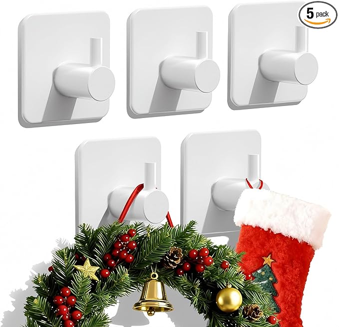 Auxmir Adhesive Hooks Heavy Duty 30lb(Max) Wall Hooks, 5 Pack Self Adhesive Damage Free Towel Rack, Stainless Steel for Coat Robe, Waterproof Oilproof Rustproof for Bathroom Shower Kitchen Office