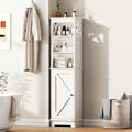 Narrow Bathroom Storage Cabinet with Door and Open Adjustable Shelves, 60.9" H Wooden Tall Tower Corner Farmhouse Cabinet, Freestanding Organizer for Kitchen, Entryway White