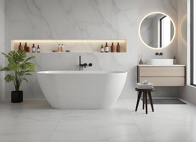 Freestanding Bathtubs 59 inch Acrylic Free Standing Soaking Tub, Luxury Soaking Tub with Integrated Overflow, Chrome Drain for Bathroom Upgrade