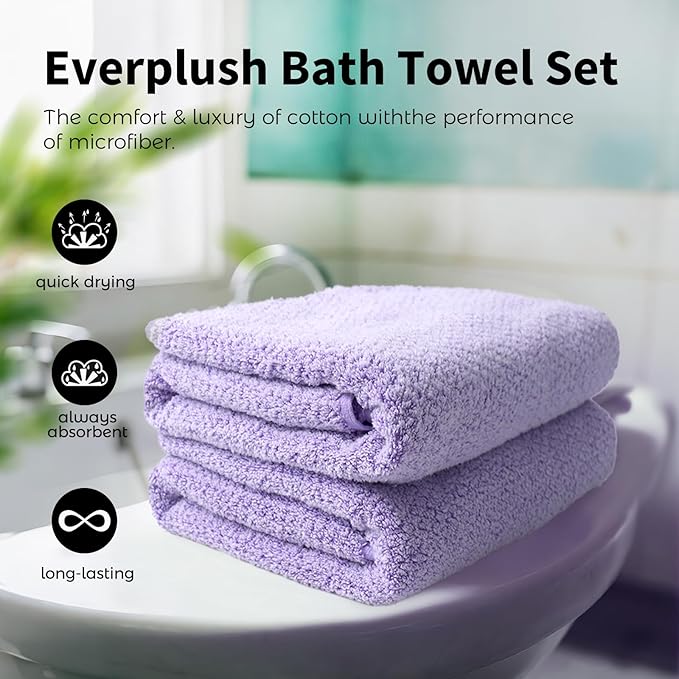 Everplush Oversized Bath Sheet Towel – 2 Pieces, Super Soft & Highly Absorbent, Quick-Drying, Generously Sized & Thick. Perfect for Bathroom, Pool, Swimming Use. (Lavender, 35" x 66" 2PK)