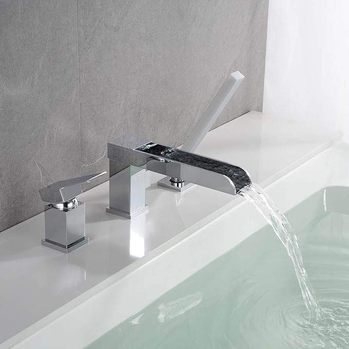 Waterfall Roman Tub Faucets Deck Mount Chrome Bathtub Faucets Brass Tub Filler Bathroom Faucets with Hand Shower