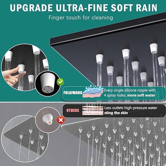 ENGA Shower Faucet Set, Dual Head Shower System 10" & 6" Square Rain Shower Heads with 2 in 1 Handheld Spray, 3 Way Water Diverter, Matte Black
