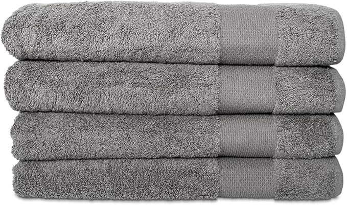 Hencely Premium Bath Towel Set of 4-28x58 Inches - High Absorbency, Quick Drying - 100% Soft Turkish Cotton Towels - Ideal for Home, Bathroom, Hotel, Spa, and Gym - Gray