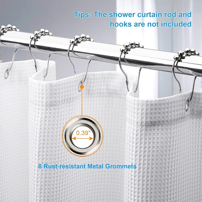 AmazerBath Waffle Shower Curtain White, Stall Shower Curtain 48 x 72 Inches, Fabric Curtain Heavy Duty 240GSM, Hotel Quality Bathroom Curtains