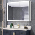 GroGro LED Lighted Bathroom Medicine Cabinet with Mirror,40" W x 30" H Medicine Cabinet with Lights,Surface or Recessed Mounting,Defog,Dimming,3-Color Temperature Adjustment