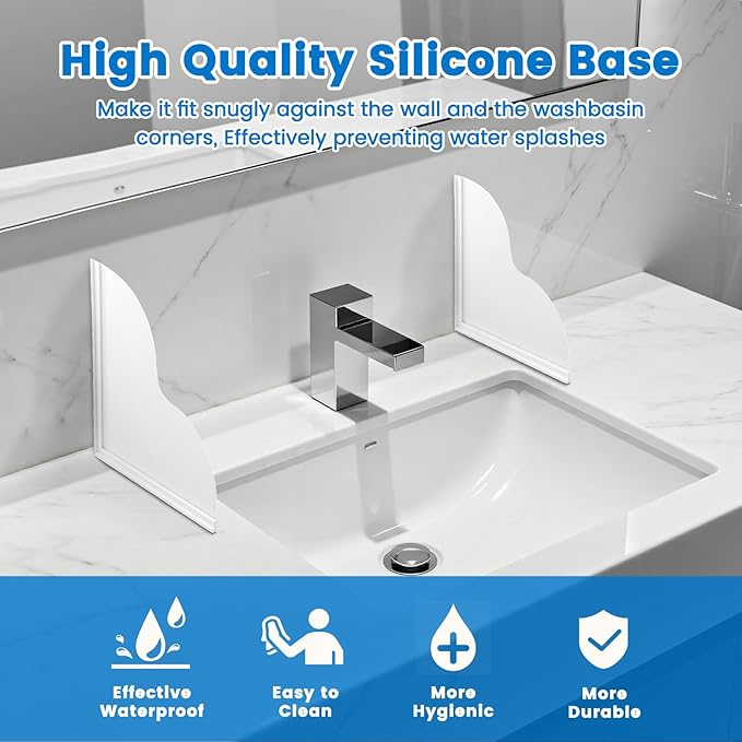Shower Splash Guard Kit,Large Size Bath tub Corner Splash Guards Keep Water in Shower Bathroom Accessories with Self-Adhesive Suitable for Showers, Bath tubs, Kitchen Sinks (9.25"x9.25")