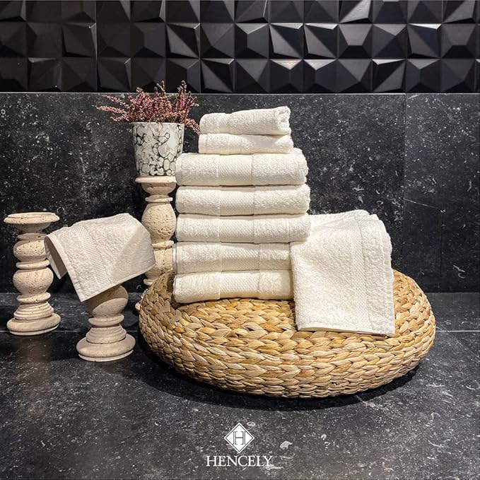 Hencely Luxury Hand Towel - Set of 2 (16x28 Inches) - Soft Turkish Cotton, Absorbent, Quick-Drying Face, Body, Kitchen, and Bathroom Towel (Hand Towels 2 Pack, Ivory)