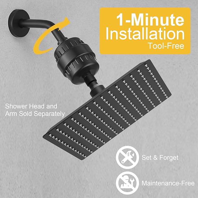BESy HEAVY DUTY Filter for Hard Water High Output Shower Filtered Universal Multi-Stage Shower Head Filters for Removing Chlorine Improves The Condition of Your Skin Hair and Nails Matte Black