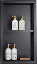 Stainless Steel Shower Niche No Tile Needed Recessed with Two-Tier Shelves, 24" x 12" Recessed Wall Niche Shelf for Bathroom Storage Black