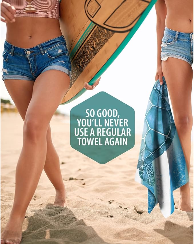 VENTURE 4TH Microfiber Beach Towel: Quick-Dry, Compact, Sand-Free, Absorbent, Sandproof and Lightweight - Perfect for Camping, Beach, and Roadtrips (Turquoise Flamingo Design | 35x78 inches)