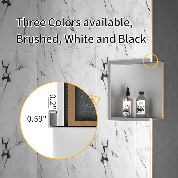 Stainless Steel Shower Niche 20" X 12" Matte Black No Tile Needed Niche Shower Recessed Wall Horizontal Niches for Bathroom Storage Over Mount Installation