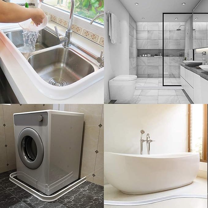 3.5" High Collapsible Shower Threshold Water Dam 59"Shower Water Splash Guard Shower Threshold Barrier Water Stopper To Keep Water In Shower Dry And Wet Bathroom