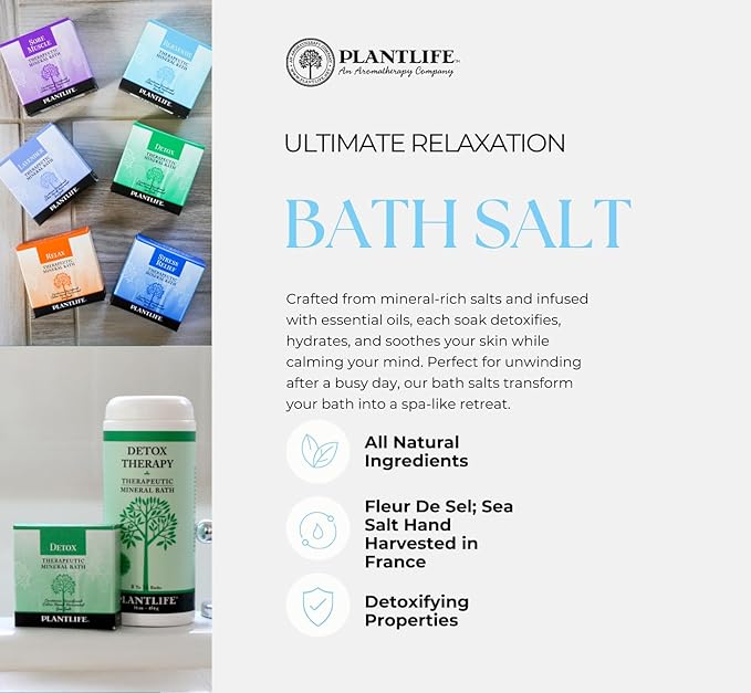 Plantlife Relax Therapy Bath Salts - Straight from The Plant Natural Aromatherapy Bath Salts - Balance, Calm, and Release Tension in The Body - Made in California 16 oz