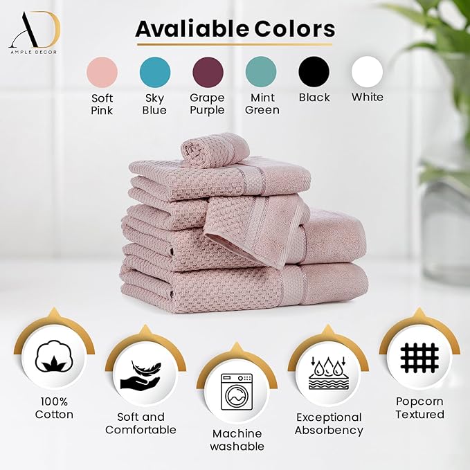 Ample Decor 100% Cotton Washcloths Set of 20 - Highly Absorbent, Popcorn Textured - Mulaayam Collection - Soft Pink 12 X 12 Inch