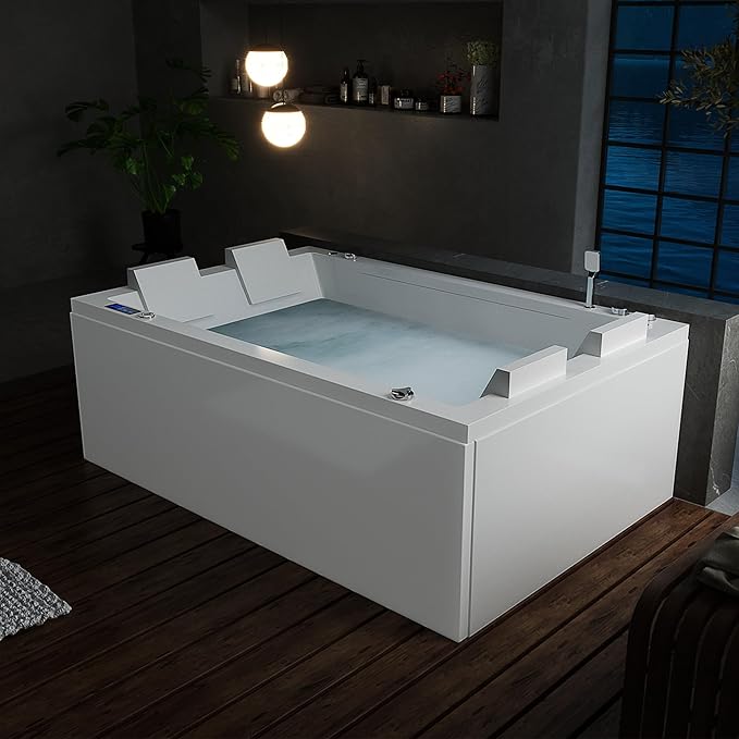 Empava PRO Series Whirlpool Tub with Dedicated Milk Bath & 65 Jets | Luxury Spa Acrylic Soaking Tub with Ozone Sanitization, Chromatherapy & Wireless Music System, Removable Panel, 71" Bathtub, White