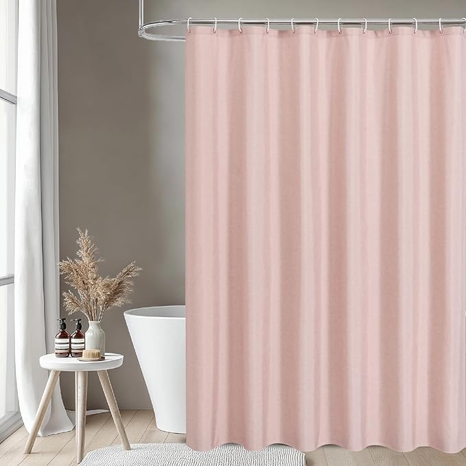 2-in-1 Waterproof Fabric Shower Curtain or Liner,Linen Textured,Breathable TPU & Washable Bathroom Shower Curtain Set with 12 Plastic Hooks,Modern,72"x72" Blush