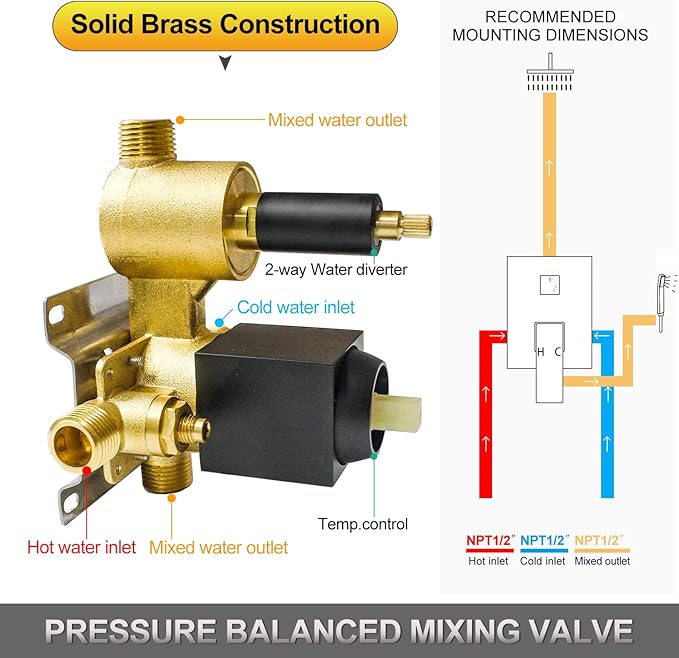 Ceiling Mount Rain Shower System, Shower Faucet Set with 16 Inch High Pressure Overhead Rain Shower Head and Handheld Sprayer, Dual Way Pressure Balance Shower Valve, Brushed Gold