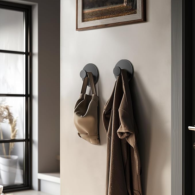 Multifunctional Towel Hooks for Bathroom Wall - Extra Sticky Stainless, Holds up to 12LB, Coat Hooks Wall Hooks, Adhesive Door Holder Hanger Shower Accessories, Matt Black Heavy Duty