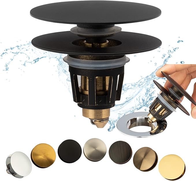 Artiwell Universal Bathroom Sink Drain Stopper, Fits Most Pop-Up Drains for Vessel Sink Lavatory Vanity, Sink Drain Strainer with Detachable Hair Catcher, Tested by Plumber in US (MATT Black)