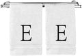 Monogrammed Hand Towel, Personalized Initial Gift, Extra Absorbent 100% Turkish Cotton - Soft Terry Finish - Set of 2 - Black Block Initial E - Embroidered on White Towels