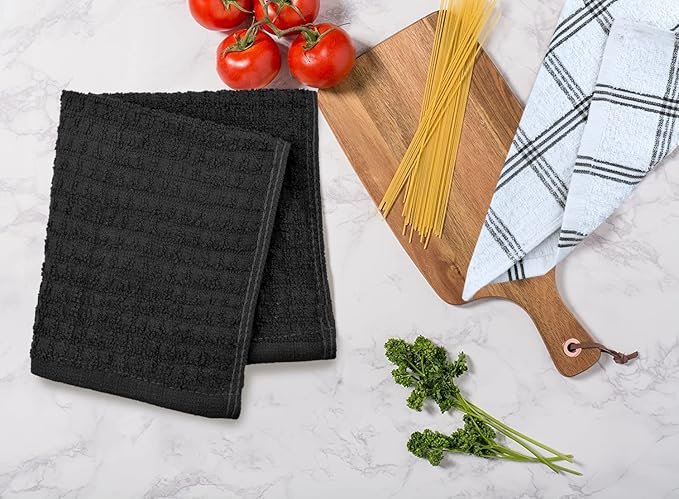 DAN RIVER Premium Dish Cloth 100% Cotton 12 X 12 Inches |Pack of 8|-Ultra Soft Tea Towels-Highly Absorbent Kitchen Rags-Terry Dishcloth for Kitchen and Household Cleaning |Black|