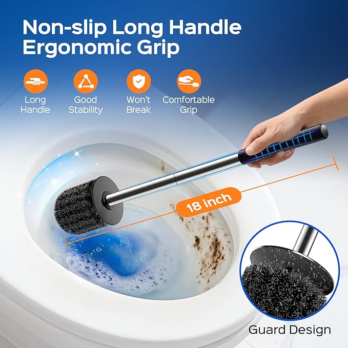 HAMITOR Toilet Bowl Brush Set: Stainless Steel Rustproof Bathroom Cleaning Accessories with Hidden Holder for Homemakers - Wall-Mounted Compact Toilet Scrubber Cleaner Kits for New Home & RV Silver