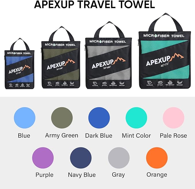APEXUP Microfiber Travel Towel, Ultra Absorbent Quick Dry Towels, Lightweight Gym Sports Camping Towel for Workout, Yoga, Beach, Shower, Swimming (60"×30", Purple)