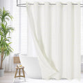 MitoVilla No Hooks Needed Boho Farmhouse Shower Curtain with Snap-in Liner, Cotton Linen Fabric Shower Curtains with Tassels for Rustic Neutral Bathroom Decor, Ivory, 72 x 74