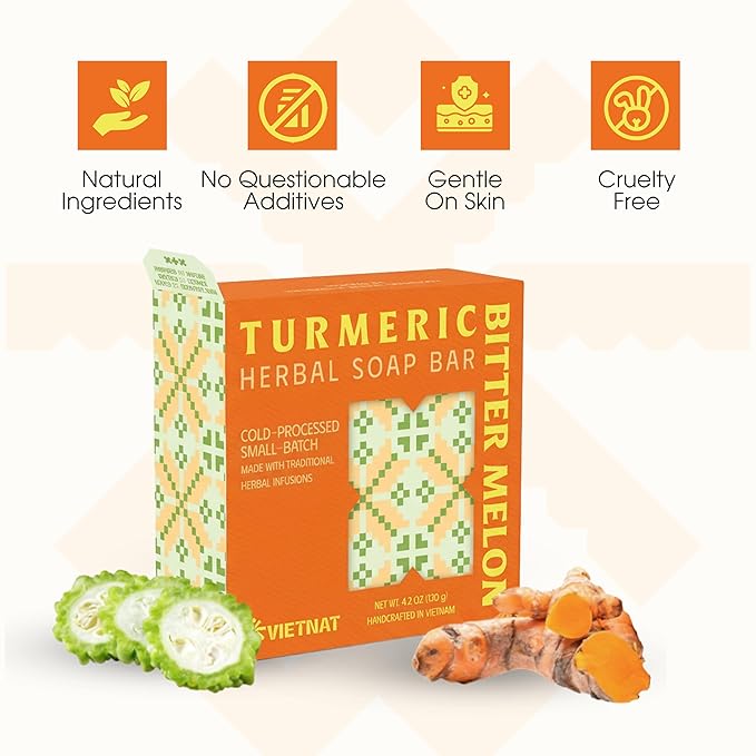 Turmeric & Bitter Melon Soap Bar (Pack of 5) – 2-in-1 Cleansing & Balancing, Cold Process Handmade Bar with Natural Botanicals, Gentle Soap for Oily Skin
